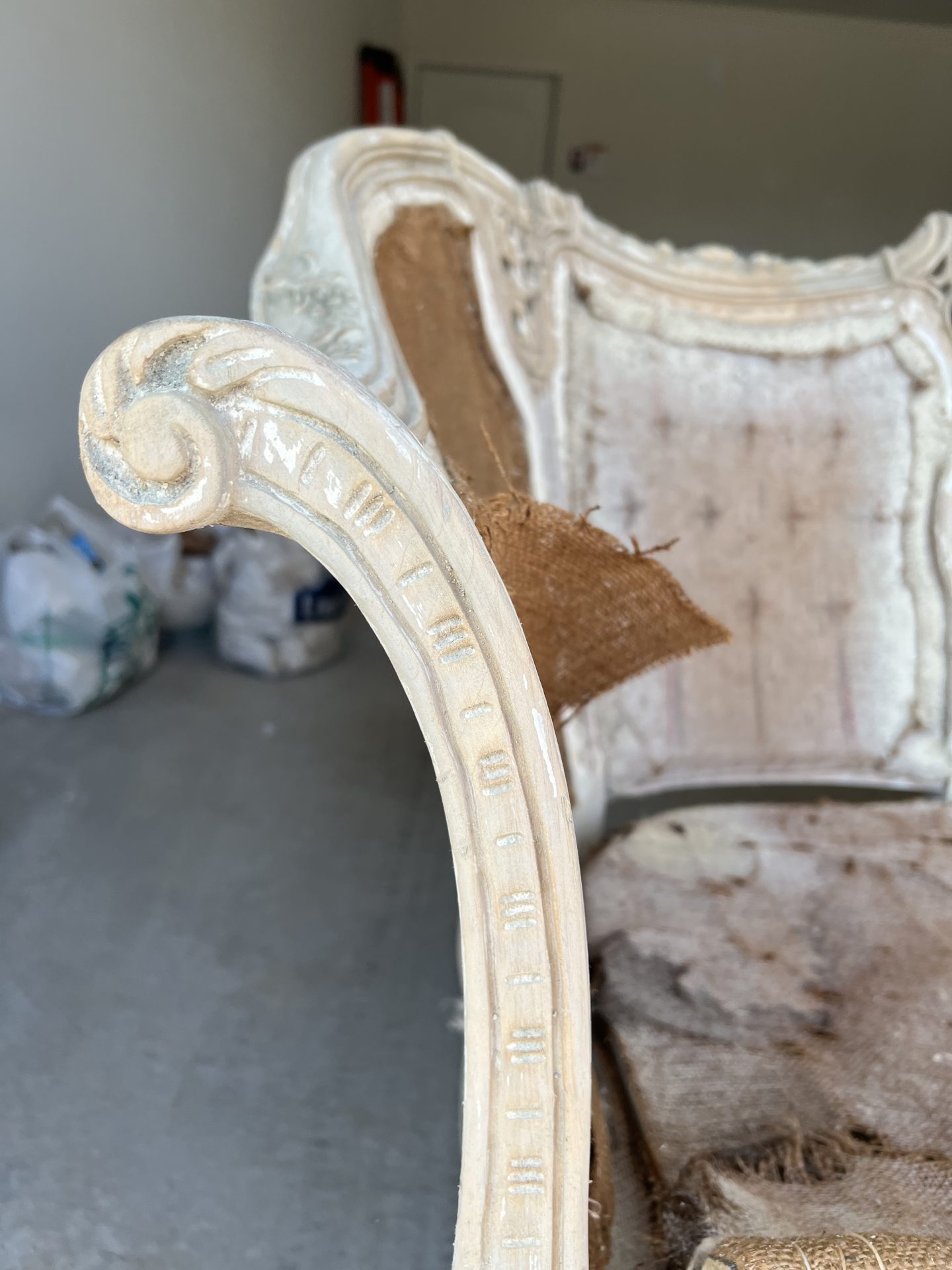 deconstructing antique couch stripping paint