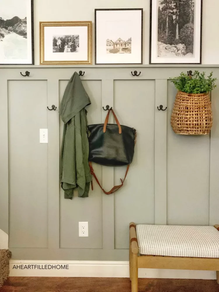 a heart filled home board and batten entryway