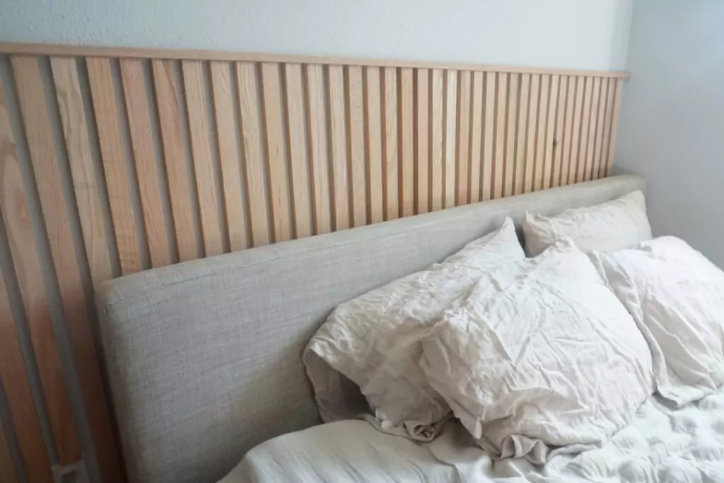 wood slat wall headboard