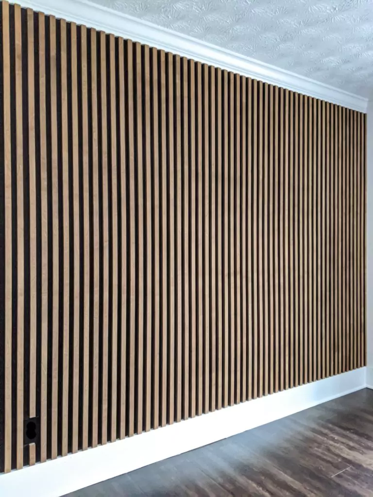 stained wood slat wall