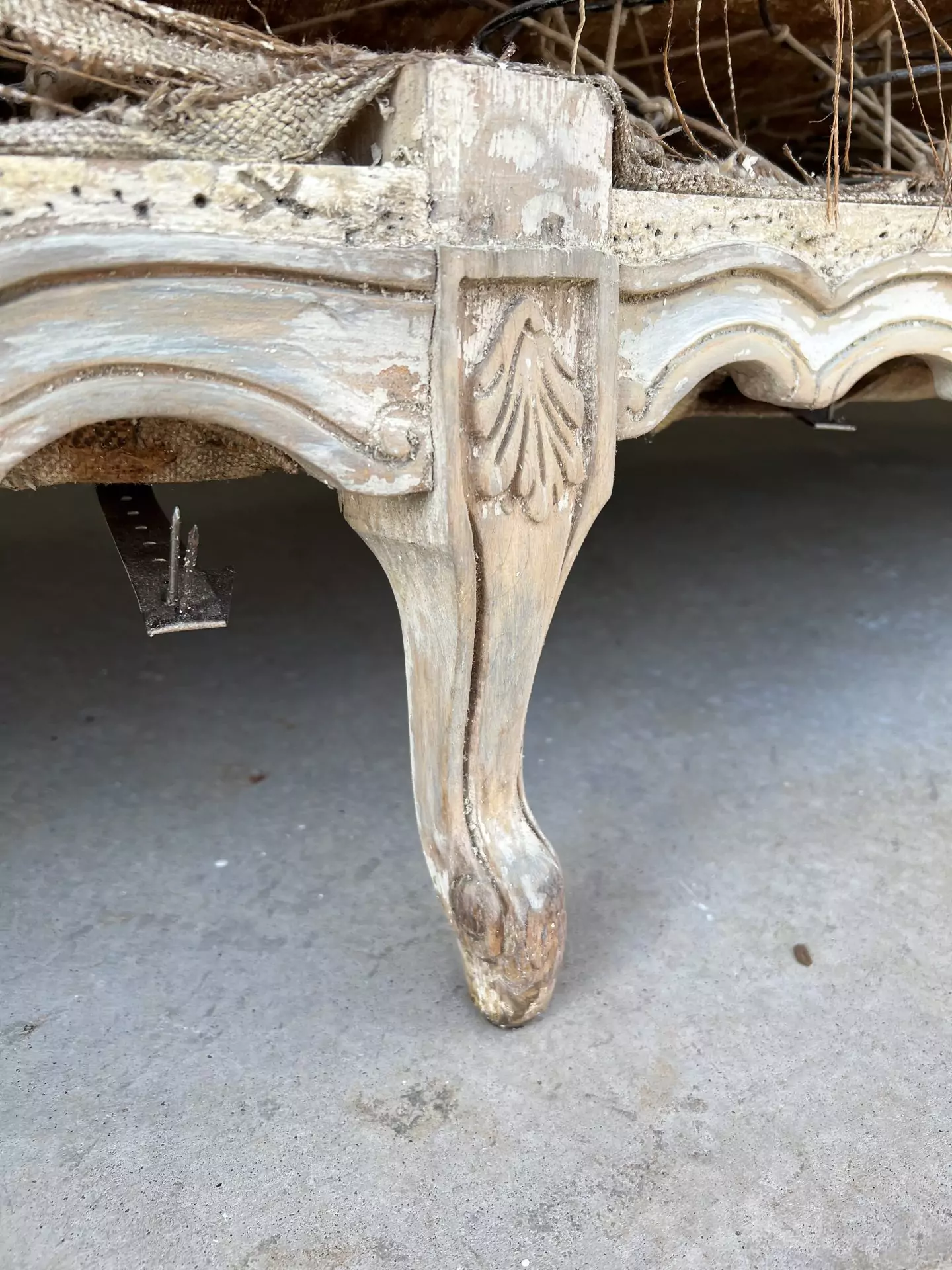 deconstructing antique couch stripping paint
