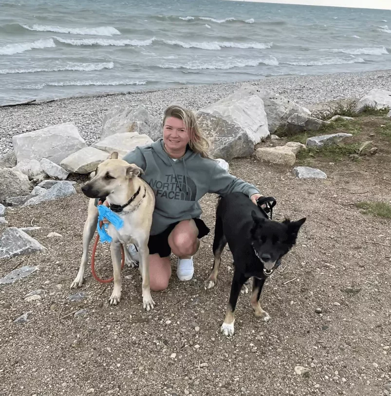 Katie, Hank and Colt at Lake Michigan